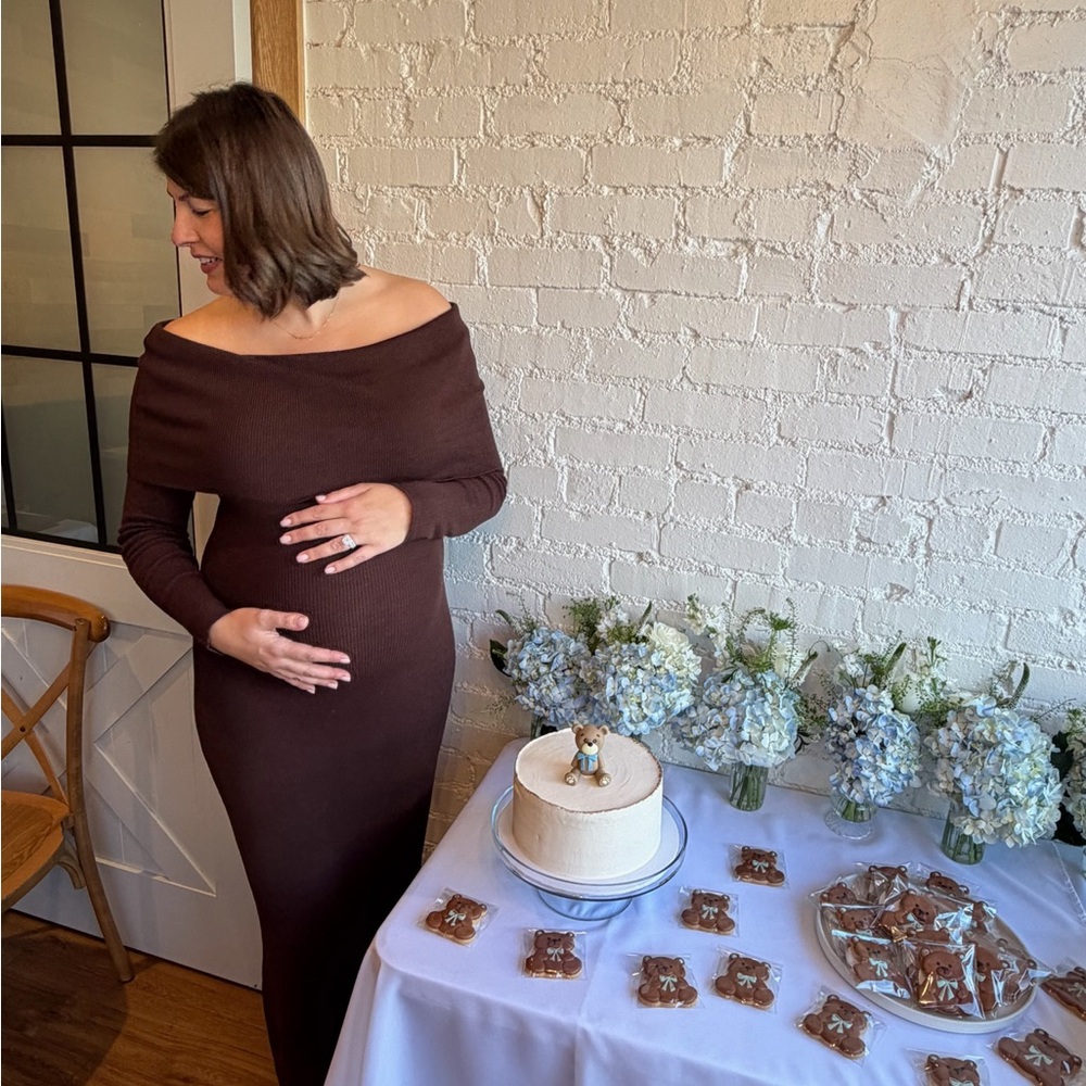Elegant RUMOR Espresso Off-Shoulder Dress (Maternity)
